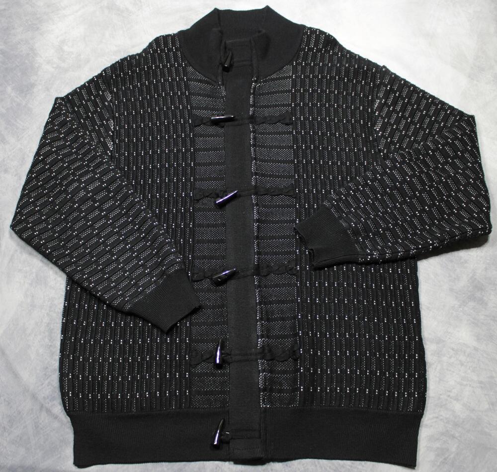 Michael Irvin Sweater Mens 2XL Black Full Zip Mock Neck Toggle Knit Cardigan